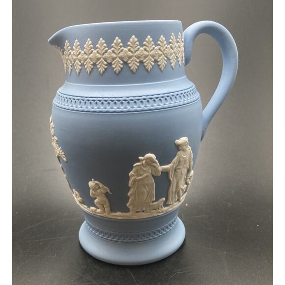 Dudson Hanley Jasper Ware Blue and White Grecian Embossed Pitcher - England Made - Picture 5 of 12